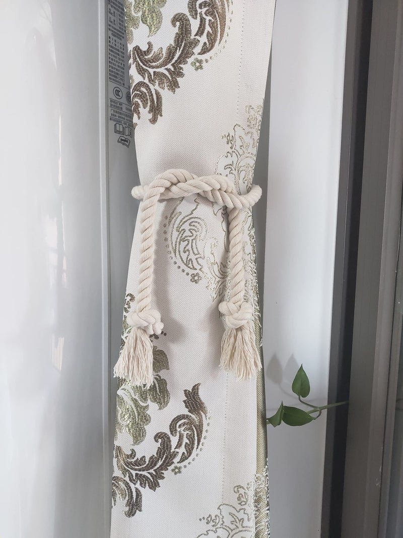 Yteseery 2 Pack Curtain Tiebacks Rope, Outdoor Curtain Tiebacks, Natural Cotton Curtain Ties, Village Rural Rustic Curtain Holdbacks, Farmhouse Nautical Curtain Tie Backs Holders for Drapes, Beige - Image 2